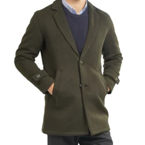Knit Edge Olive Green Wool Blended Over Coat