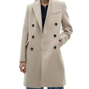 Knit Edge Women's Double-breasted Beige Wool Coat