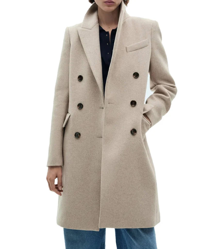 Knit Edge Women's Double-breasted Beige Wool Coat