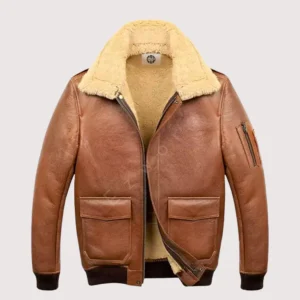 Men's Aviator Camel A2 Shearling Leather Bomber Jacket