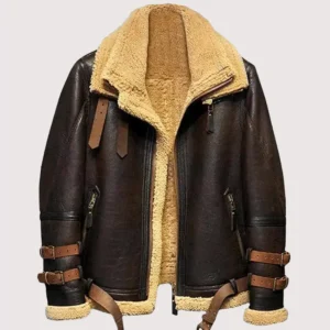 Ronald Double Belted Cuffs Collar Brown Shearling Jacket
