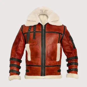Pry Double Collar B-3 Shearling Red Leather Aviator Jacket