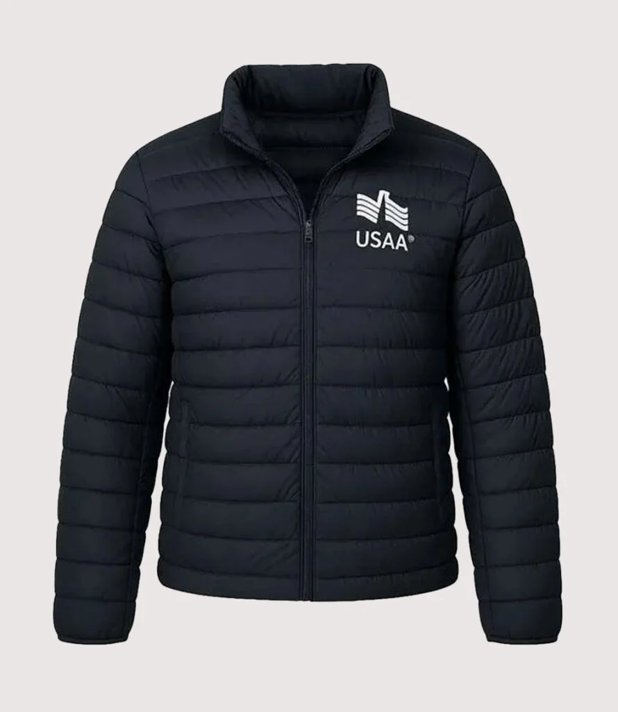 Christmas on Duty M. Serrano Puffer Jacket - premium winter coat, stylish festive streetwear jacket